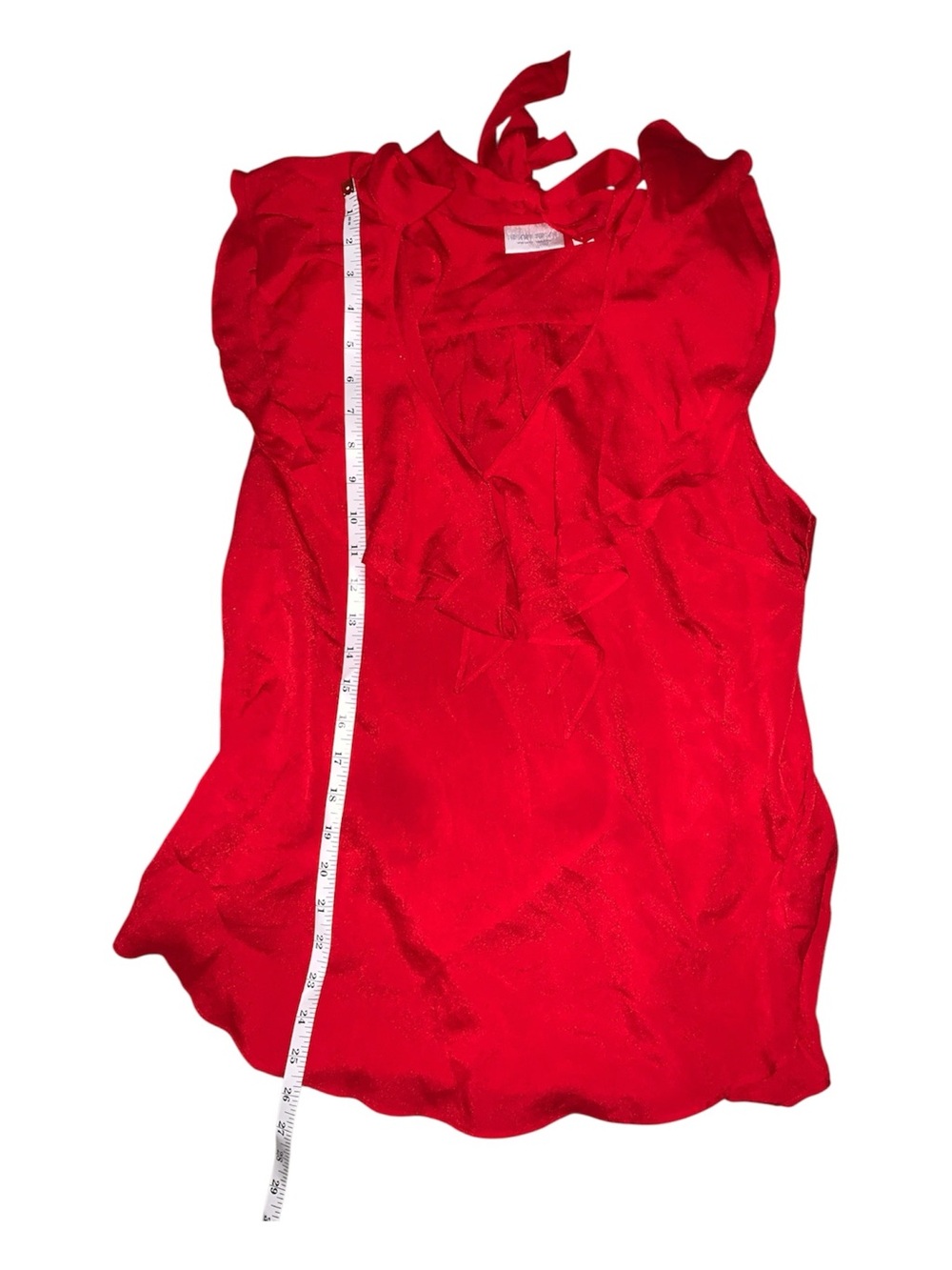 Bisou Bisou Michele Bohbot Red Ruffle V-Neck Sleeveless Blouse
